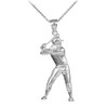 Silver Baseball Batter Sports Charm Pendant Necklace