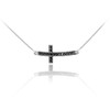 Sterling Silver Sideways Black CZ Cute Curved Cross Necklace