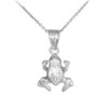 Textured White Gold Frog Charm Pendant Necklace