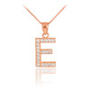 Rose Gold Letter "E" Diamond Initial Pendant Necklace