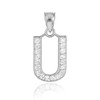 White Gold Letter "U" Diamond Initial Pendant Necklace