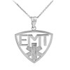 Polished White Gold EMT Emergency Medical Technician Pendant Necklace