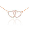 14K Rose Gold Diamond Studded Double Heart Necklace 0.50ct