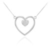 14K White Gold Open Heart Diamond Pave Heart Enclosure Necklace