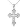 White Gold Eastern Orthodox Diamond Cross Pendant Necklace