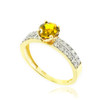 Citrine Gemstone Gold Diamond Pave Engagement Ring