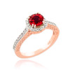 Rose Gold Halo Diamond Pave Ruby Engagement Ring