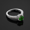 White Gold Halo Pave Diamond Emerald Engagement Ring