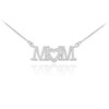 14K White Gold MOM Diamond Studded Heart Horizontal Necklace