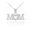 14K White Gold MOM Diamond Studded Heart Pendant Necklace