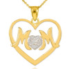 14K Gold Diamond Pave Heart "MOM" Pendant Necklace