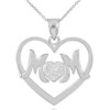 14K White Gold Diamond Pave Heart "MOM" Pendant Necklace
