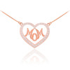 14K Rose Gold Diamond Studded "Mom" Heart Necklace