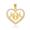 14K Gold Diamond Studded "Mom" Heart Pendant Necklace