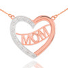 14K Two-Tone Rose Gold Diamond Half Studded "Mom" Heart Necklace