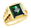 Freemason Green Square and Compass Gold Masonic Men's Ring