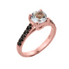 Rose Gold Aquamarine and Black Diamond Solitaire Engagement Ring