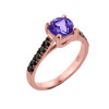 Rose Gold Amethyst and Black Diamond Solitaire Engagement Ring