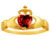 Garnet birthstone Claddagh ring in 10k or 14k yellow gold.