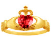 Ruby CZ birthstone Claddagh ring in 10k or 14k gold.