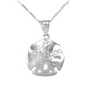 Polished White Gold Sand Dollar Pendant Necklace