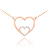 14k Rose Gold Double Heart Necklace with Diamonds