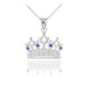 White Gold Sapphire Crown Pendant Necklace with Diamonds