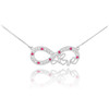 14k White Gold Ruby Infinity "Love" Script Necklace with Diamonds