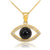 Gold Evil Eye Pendant  Necklace with Clear and Black Diamonds