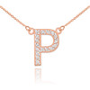 14k Rose Gold Letter "P" Diamond Initial Necklace