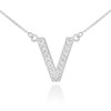 14k White Gold Letter "V" Diamond Initial Necklace