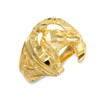 Gold Horse Head with Horseshoe Diamond Cut Ring