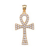 1.5 Carat Cubic Zirconia Yellow Gold Ankh Cross Pendant Necklace