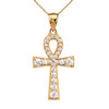 Ankh Cross Diamond Yellow Gold Pendant Necklace