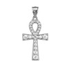 Ankh Cross Cubic Zirconia White Gold Pendant Necklace