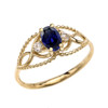 Elegant Beaded Solitaire Ring With Sapphire Centerstone and White Topaz in Yellow Gold