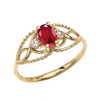 Elegant Beaded Solitaire Ring With Ruby Centerstone and White Topaz in Yellow Gold