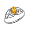 Elegant Beaded Solitaire Ring With Citrine Centerstone and White Topaz in White Gold