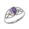 Elegant Beaded Solitaire Ring With June Birthstone Purple CZ Centerstone and White Topaz in White Gold