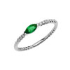 Diamond and Lab Created Emerald Marquise Solitaire Beaded Band Proposal/Stackable White Gold Ring