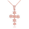 Rose Gold Cross Of Flowers Pendant Necklace