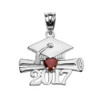 White Gold Heart January Birthstone Garnet CZ Class of 2017 Graduation Pendant Necklace