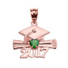 Rose Gold Heart May Birthstone Green CZ Class of 2017 Graduation Pendant Necklace