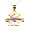 Yellow Gold Heart June Birthstone Alexandrite CZ Class of 2017 Graduation Pendant Necklace