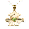 Yellow Gold Heart August Birthstone Light Green CZ Class of 2017 Graduation Pendant Necklace
