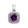 Halo Diamond and Amethyst Dainty White Gold Pendant Necklace