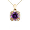 Halo Diamond and Amethyst Dainty Yellow Gold Pendant Necklace