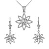 14K White Gold Polished Daisy Necklace Earring Set