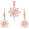 14K Rose Gold Polished Daisy Necklace Earring Set