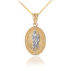 Yellow Gold Two Tone St Jude Diamond Oval Small Pendant Necklace